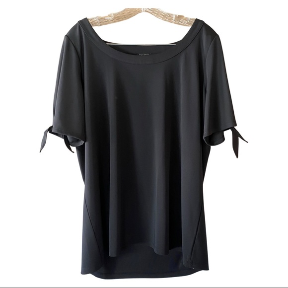 Talbots size X black blouse with short tie sleeves and scoop neck - Picture 1 of 8